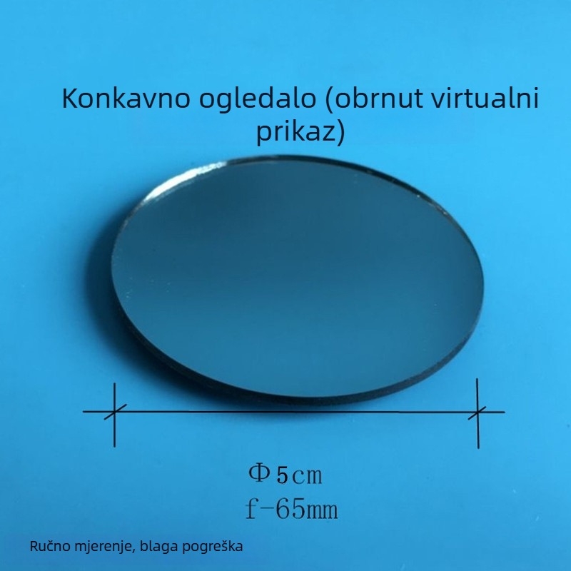 Optički set od pet dijelova za djecu: konveksno ogledalo, trouglasti prizma, konkavno ogledalo, konkavna leća i konveksna leća