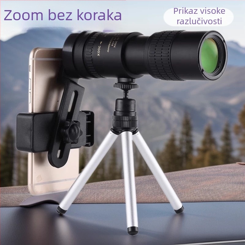 Monokularni teleskop sa zoomom 10–300×40, HD, profesionalan i prijenosan za fotografiranje mobitelom