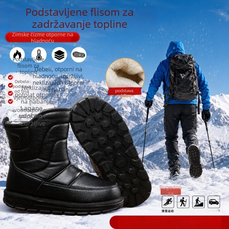 Muške zimske papuče s visokim krojem, podstavljene fleesom, vodootporne, protuklizne, debele.
