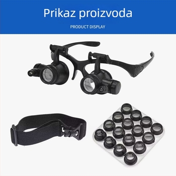 Osam setova od 16 LED magnifikacijskih naočala za nošenje na glavi, za popravak nakita i satova, ploča s krugovima i elektronički dijelovi