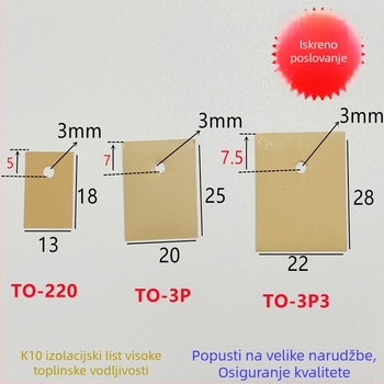 K10 žuta silikonska ploča visoke toplinske vodljivosti za TO-220/TO-3P/TO-247