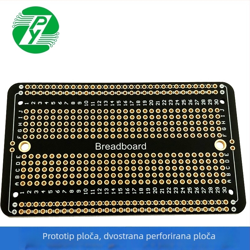Dvostrana zlatom pozlaćena univerzalna prototipska ploča, 88,9 × 52,1 mm, breadboard s pet rupa, crna pločica