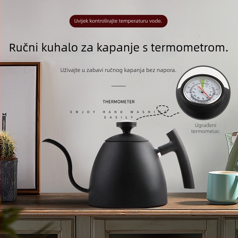 Kavna od 304 nehrđajućeg čelika s gooseneck vratom i uskim izljevom, kapacitet 1,5 L