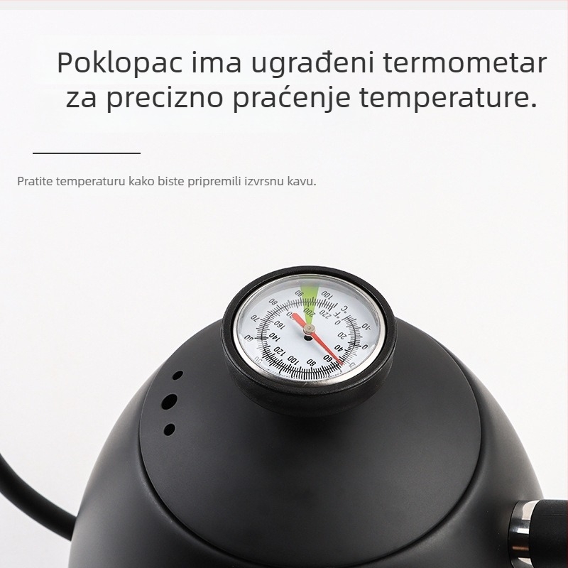 Kavna od 304 nehrđajućeg čelika s gooseneck vratom i uskim izljevom, kapacitet 1,5 L