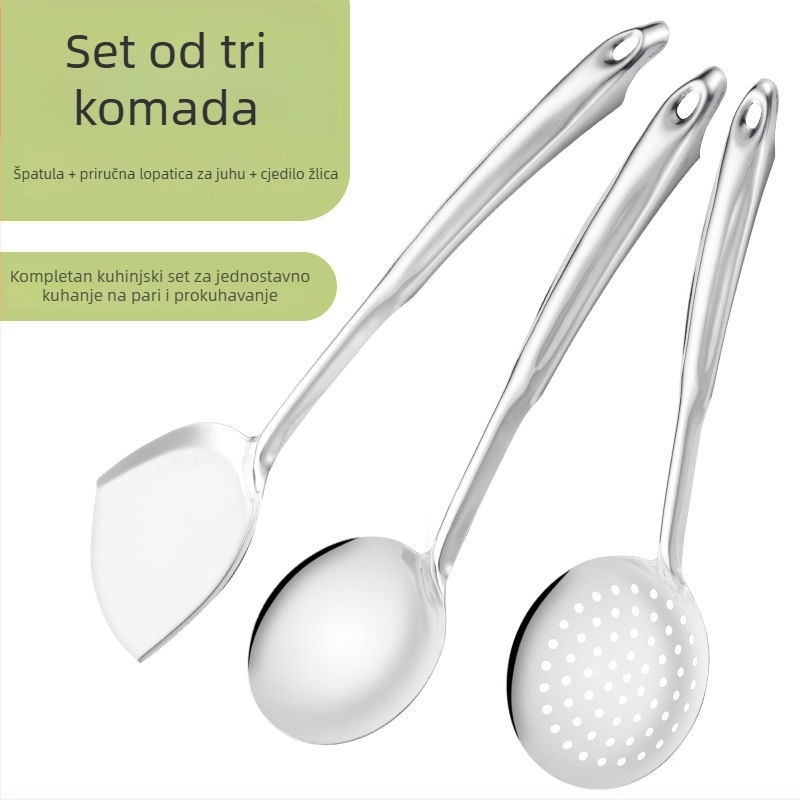 Set kuhinjskih posuđa od nehrđajućeg čelika: spatula, žlica za juhu, žlica s otvorima, cedilna žlica, žlica za kašu