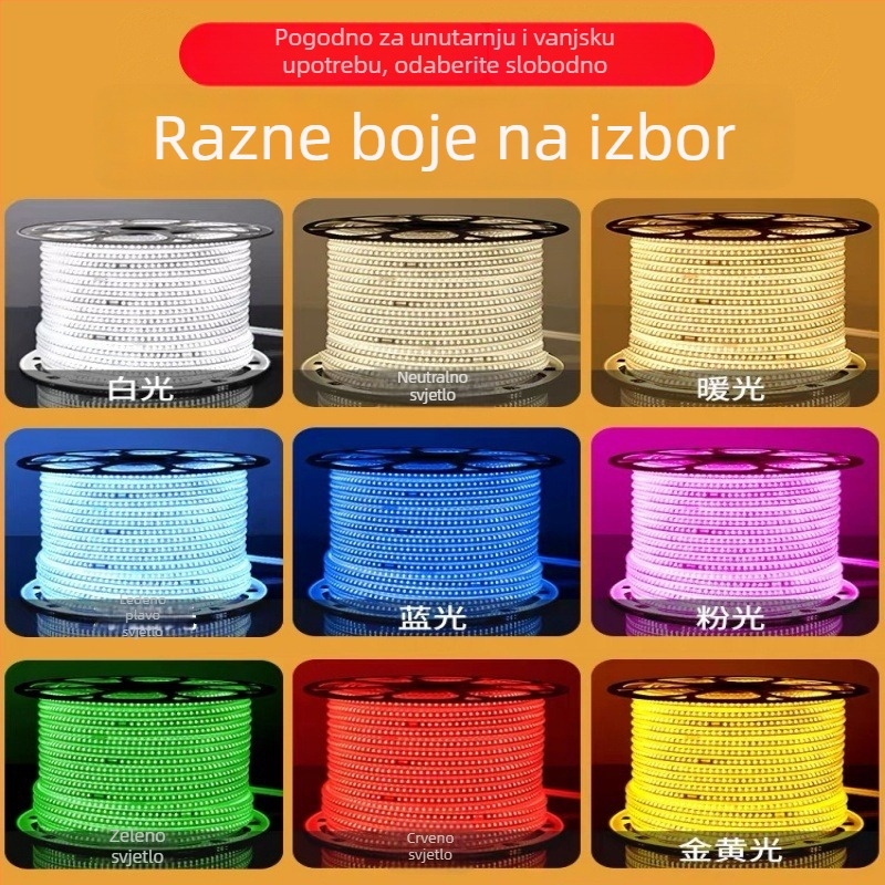 LED visokovoltni trak za vanjsku upotrebu 220V, vodootporan i fleksibilan, pogodan za tunele i mostove, visoka svjetlina