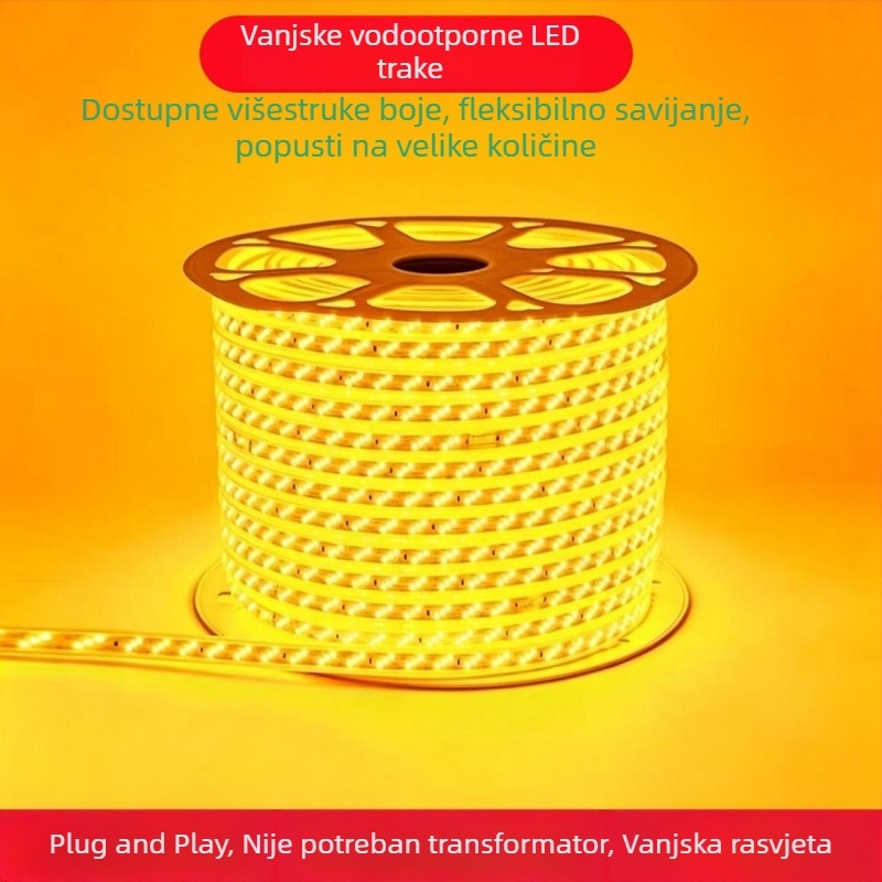 LED visokovoltni trak za vanjsku upotrebu 220V, vodootporan i fleksibilan, pogodan za tunele i mostove, visoka svjetlina