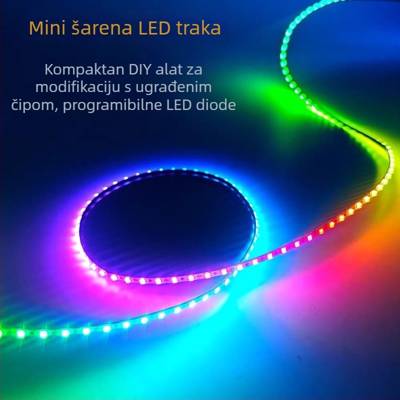 2,6 mm ultratanka RGB LED traka 0807 WS2812B, 5V, 160 LED-ova, unutrašnja rasvjeta automobila