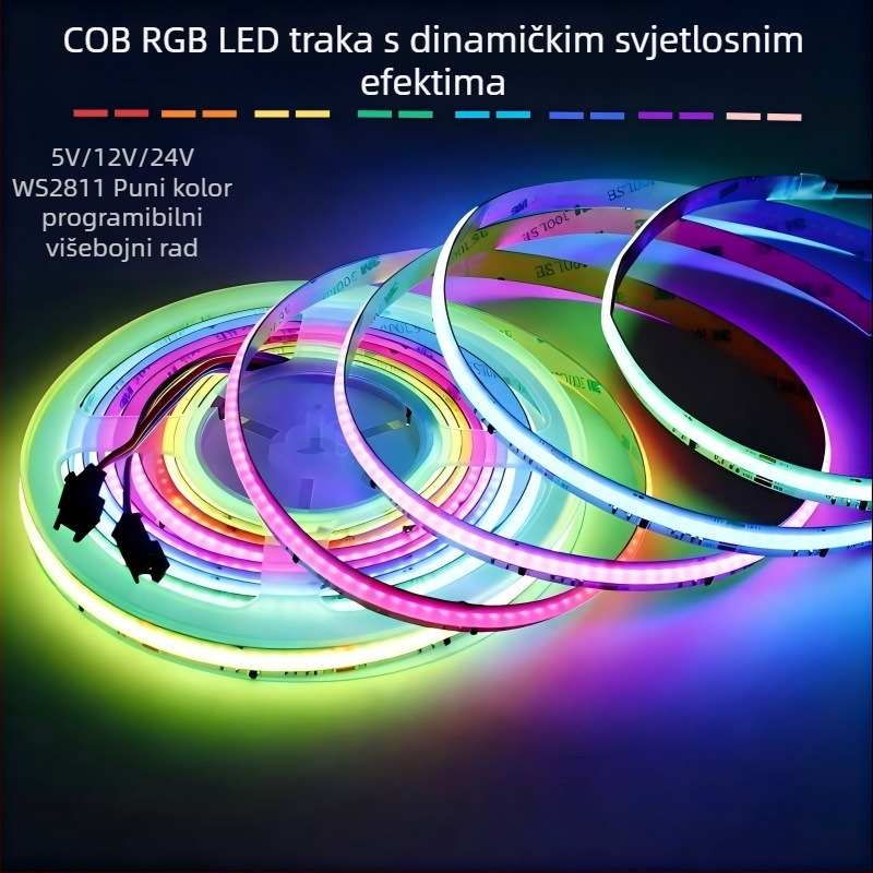 10 mm široka WS2811 COB RGB LED traka s efektom praćenja svjetlosti, tok vode, atmosfera galopa, programska pametna kontrola