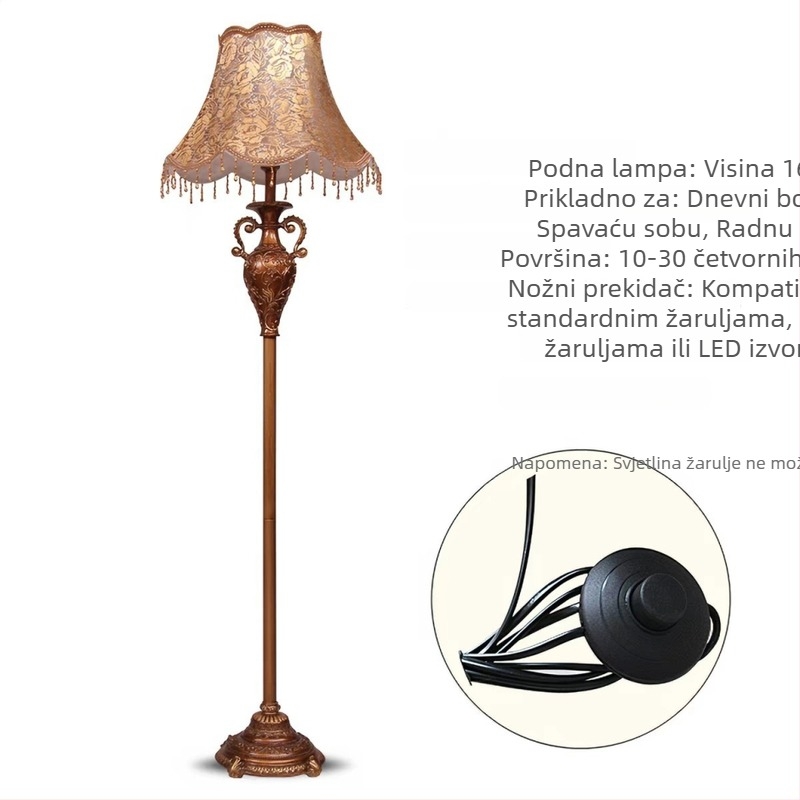 Lampa za pod od smole, europskog stila, američki retro dizajn za dnevni boravak i spavaću sobu.