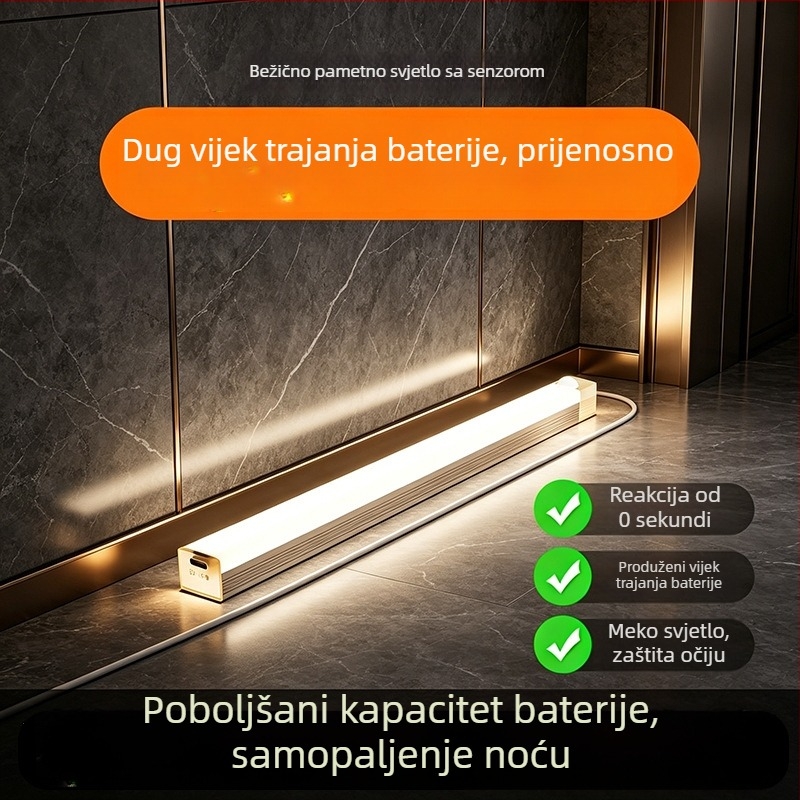 LED svjetlo za ormar sa senzorom pokreta i magnetskim postavljanjem, punjivo za garderobu i vinsku komodu, duga LED traka, noćna lampica