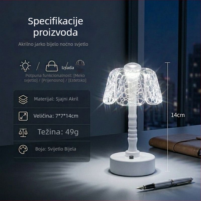 Akrilna noćna svjetiljka s laticama — kreativna lampica za spavaću sobu i stol