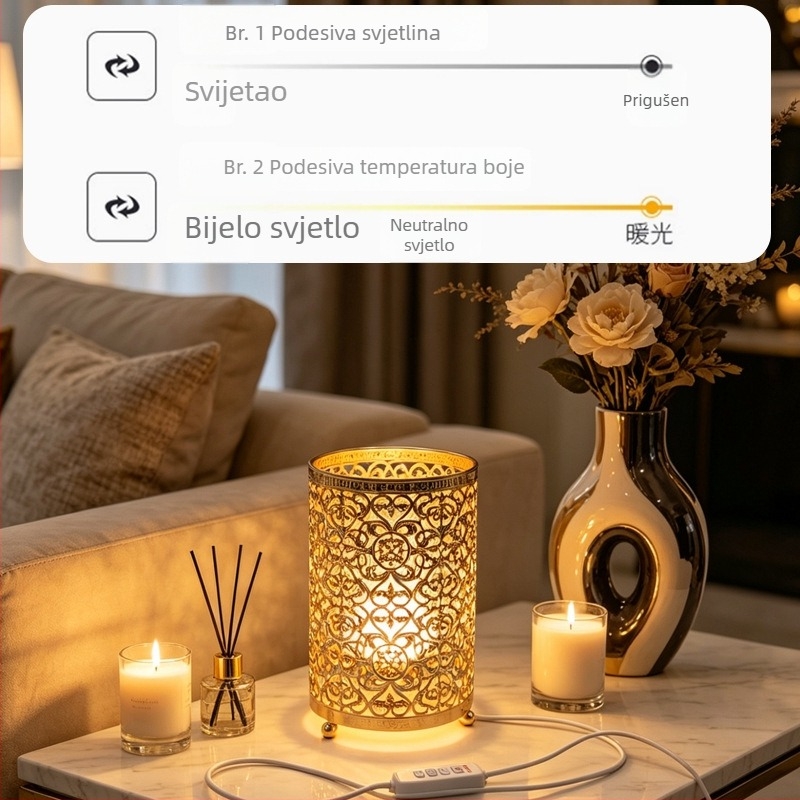 LED stolna svjetiljka s regulatorom jačine, noćna svjetiljka za spavaću sobu, dekorativni metalni ukras za stol i zabavnu atmosferu