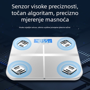 Pametna kućna elektronička vaga, USB punjiva, mjerenje temperature sobe i masnoće za odrasle