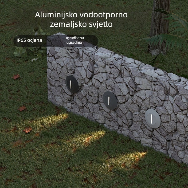 Vanjska vodootporna podna svjetiljka, duga vertikalna traka, ugradna, 3W, s jednim snopom svjetla, za dvorišne stepenice i kutove zida