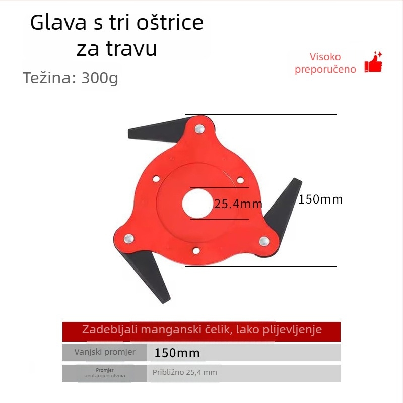 Glava za uklanjanje korova s četiri ili pet oštrica, glava za košenje s tri oštrice, dodatak vrtnih alata