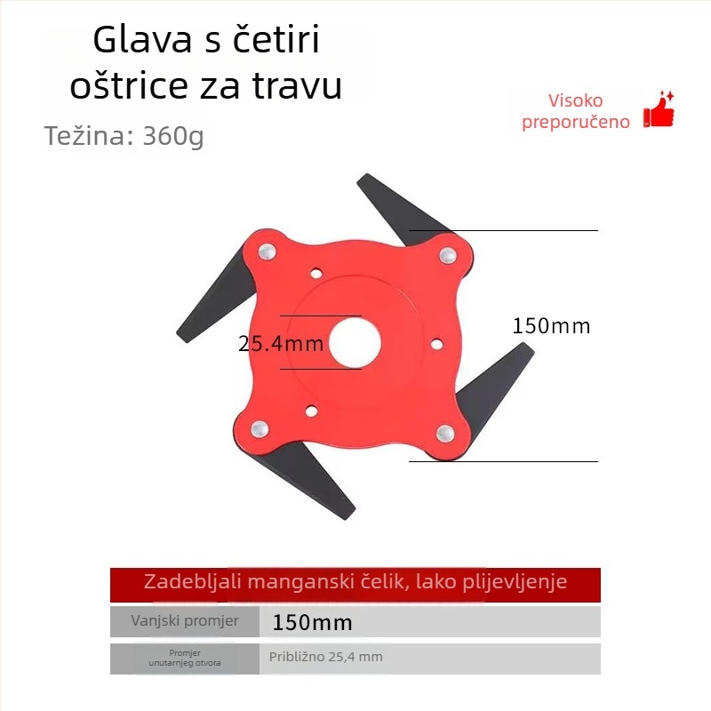 Glava za uklanjanje korova s četiri ili pet oštrica, glava za košenje s tri oštrice, dodatak vrtnih alata