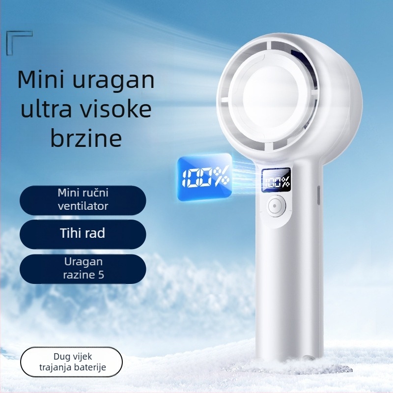 Ručni USB ventilator, mini, 5 brzina, s digitalnim zaslonom, tih