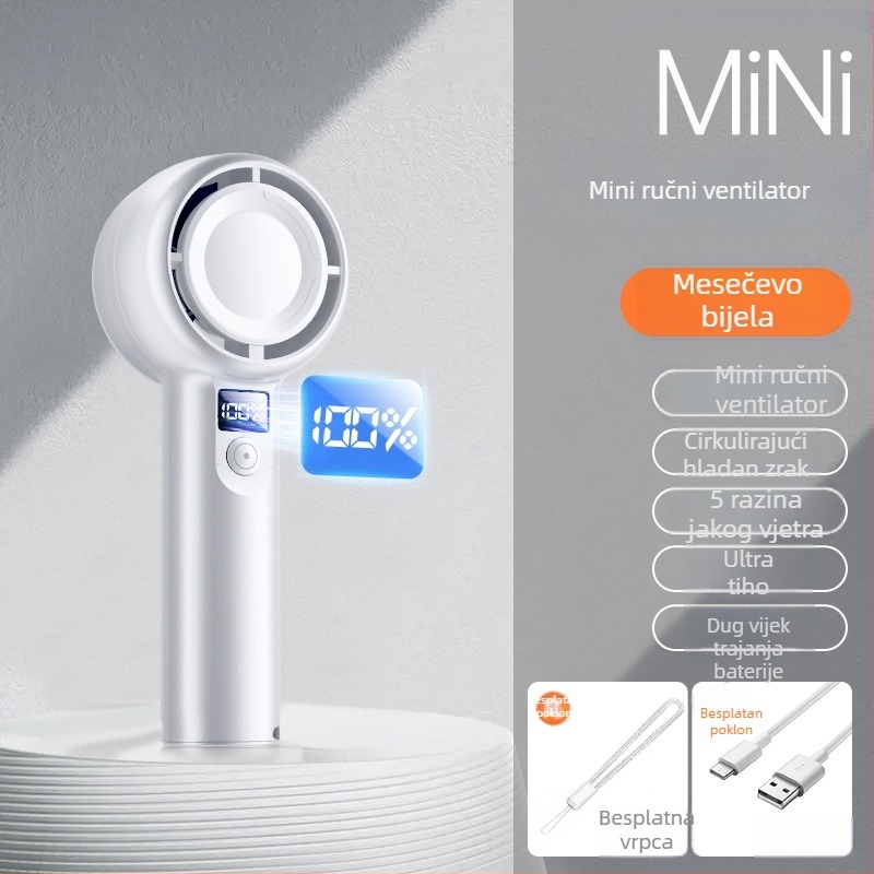 Ručni USB ventilator, mini, 5 brzina, s digitalnim zaslonom, tih