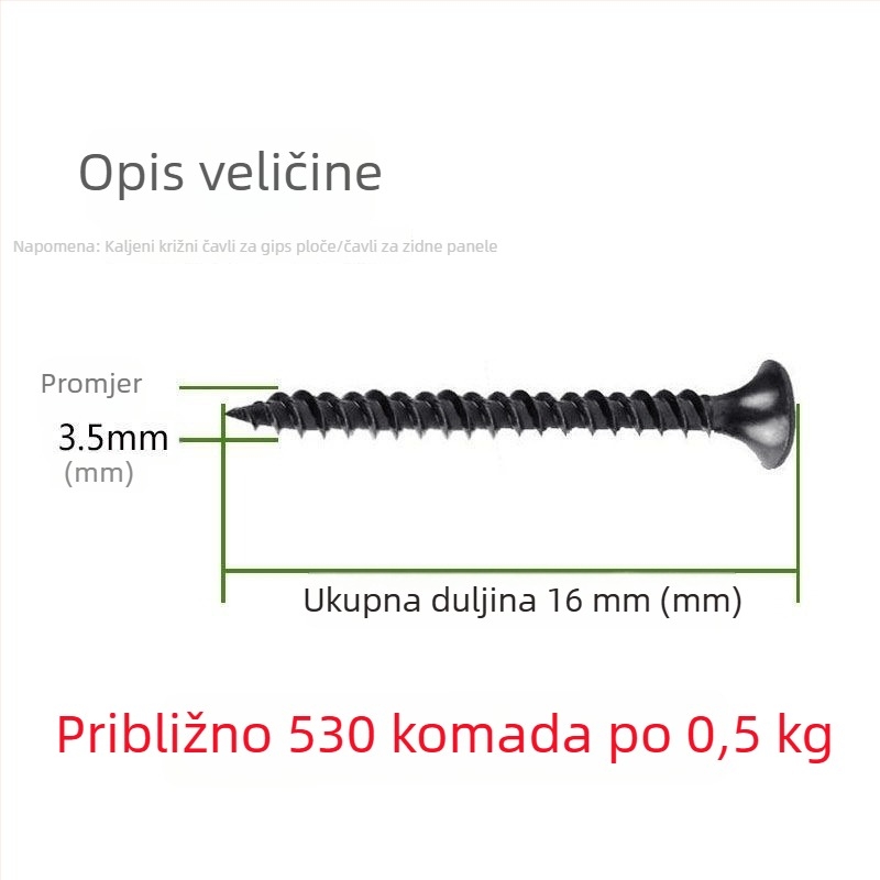 M3.5 samonavijajući vijak za suhozid, konusna glava s kržnim utorom, visoke čvrstoće
