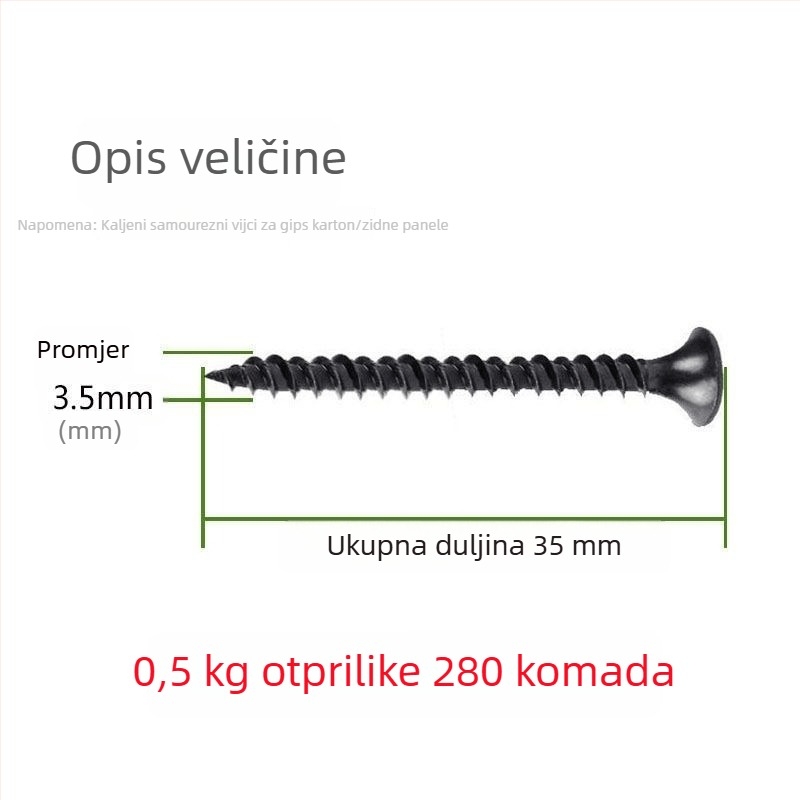 M3.5 samonavijajući vijak za suhozid, konusna glava s kržnim utorom, visoke čvrstoće
