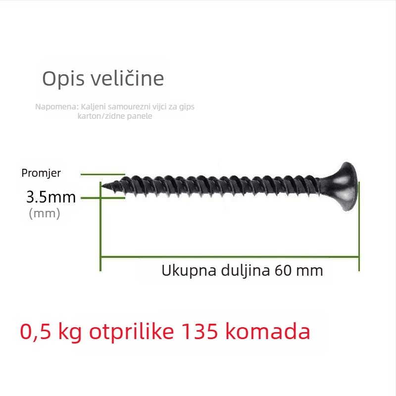 M3.5 samonavijajući vijak za suhozid, konusna glava s kržnim utorom, visoke čvrstoće
