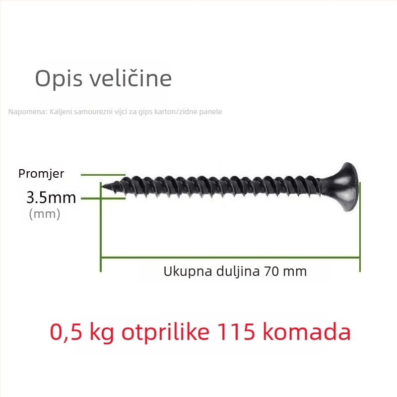M3.5 samonavijajući vijak za suhozid, konusna glava s kržnim utorom, visoke čvrstoće
