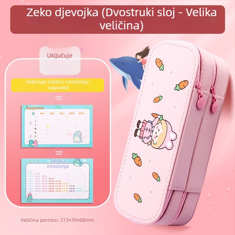 Dvostruka pernica za djevojčice u prvom razredu, velika kapaciteta, slatka školska kutija za olovke