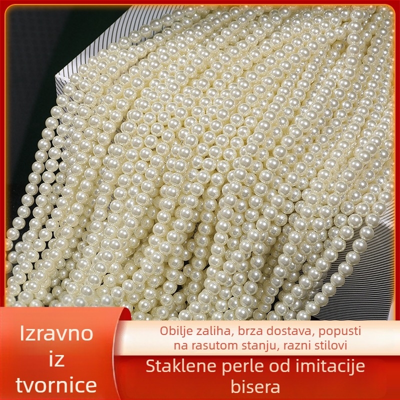 Krem-bijele staklene kuglice s visokim sjajem imitacije bisera, slobodne perle za ručni rad nakita. Runde perle za narukvice, anklete, ogrlice i ukrase za pulover.