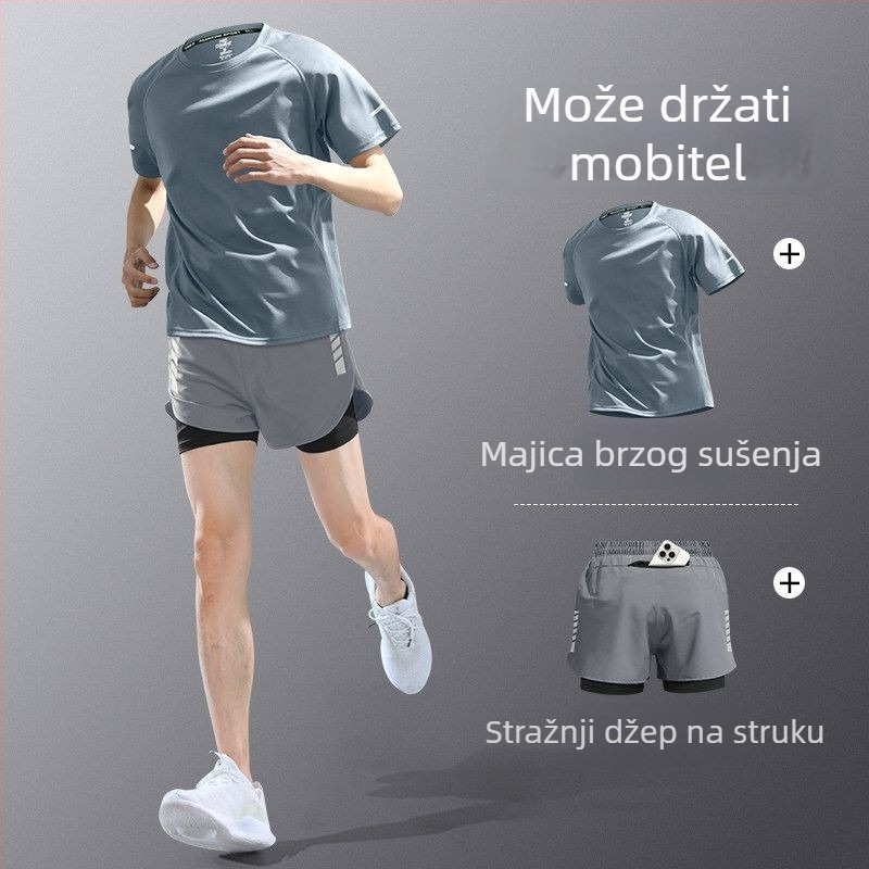 Muški set za trčanje s brzo sušećom tkaninom — majica s kratkim rukavima i šorc, ljetna oprema za maraton