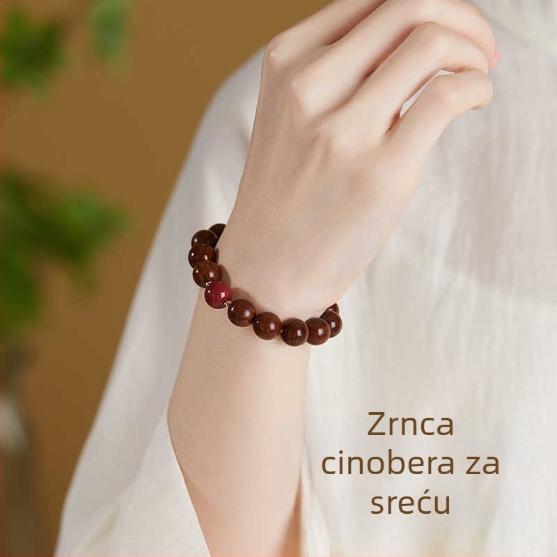 Nova narukvica od sandalovine u kineskom stilu s zlatom nitom, prirodne Buddha perle i cinabarni detalji – unisex
