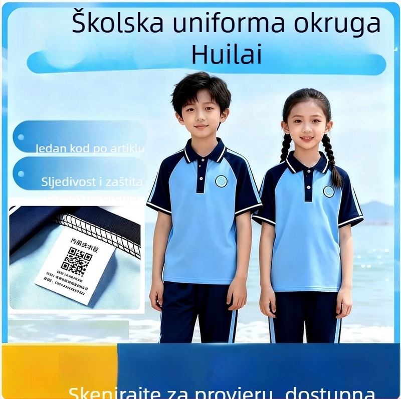 Ljetni školski uniformni set od dvije komponente: kratki rukav top i hlače, unisex, za osnovnoškolce.
