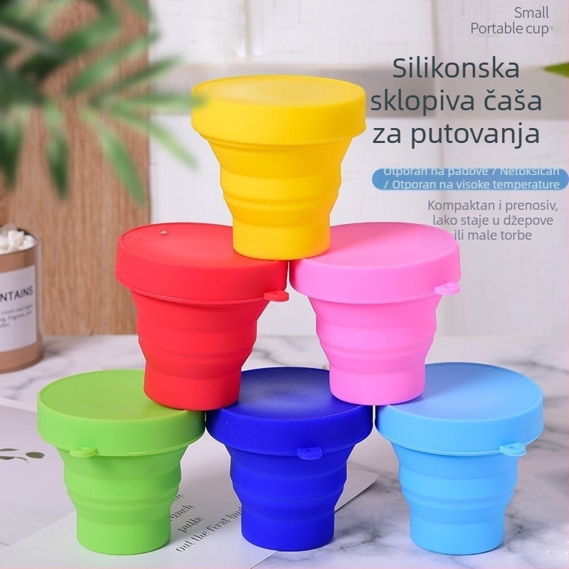 Silikonska sklopiva boca za vodu s poklopcem, prijenosna teleskopna čaša za aktivnosti na otvorenom i putovanja