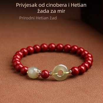 Cinnabar narukvica s kopčom od Hetian jade, poklon za godinu zviježđa, prirodno ručno izrađeno