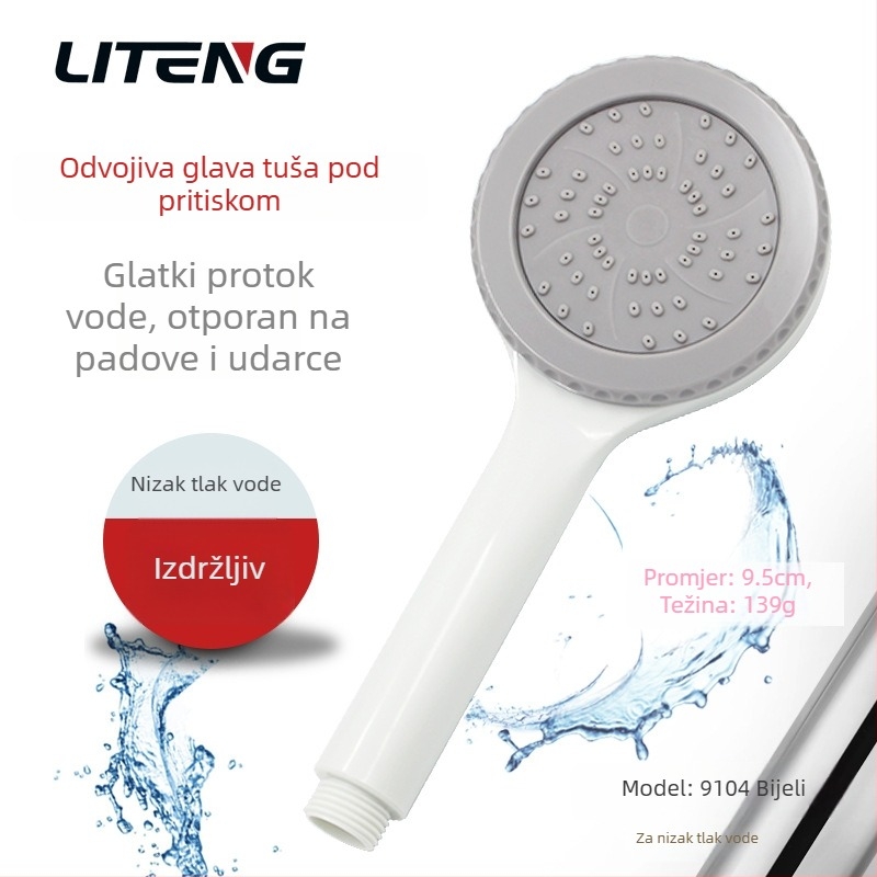 Solarnim pogonom pokretana tuš glava, jednofunkcionalna, bijela, ABS plastična, odvojiva
