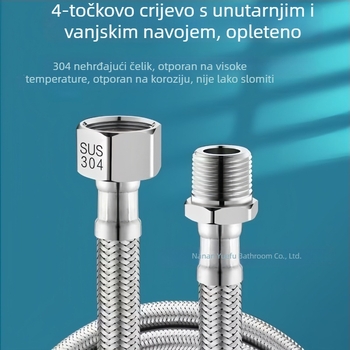 1/4 inčni unutarnji i vanjski navoj vodovodnog dovoda, opletena 304 nehrđajućeg čelika, produžena veza za dovod vode za bojler