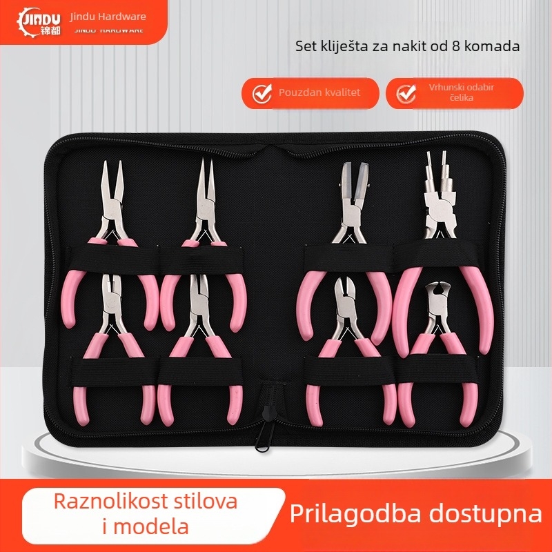 Osmodelni set klešta za nakit DIY – ružičasti klešti, klešta s dugim nosom, višenamjenski alati