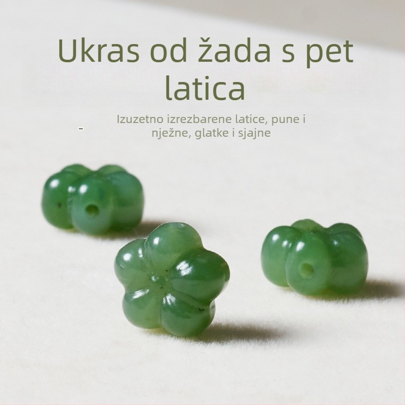 Prirodni jade, gravirane perle s pet-listnom šljivom cvijeta za DIY narukvice