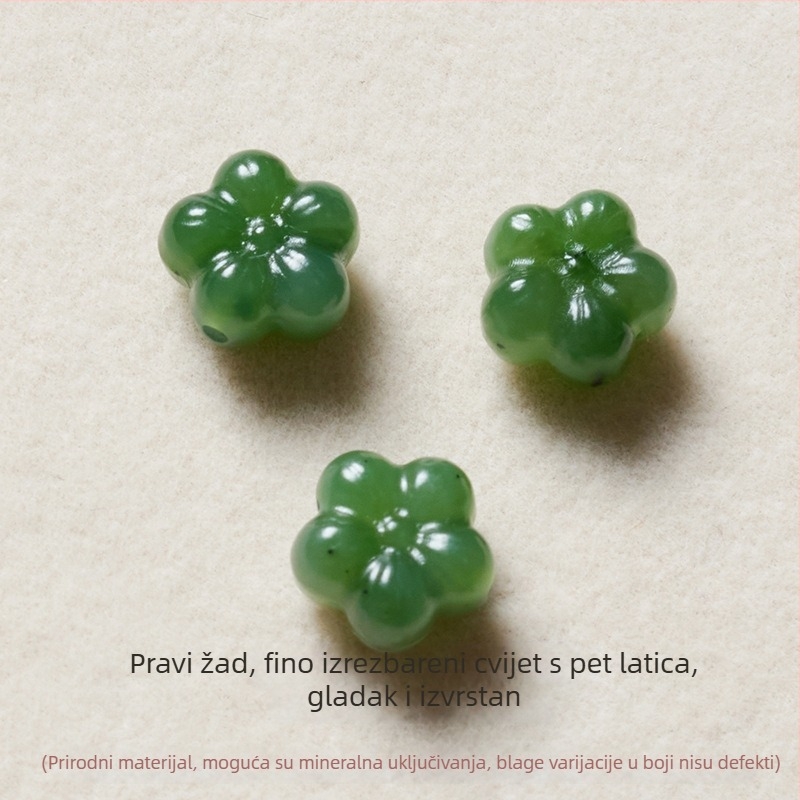 Prirodni jade, gravirane perle s pet-listnom šljivom cvijeta za DIY narukvice