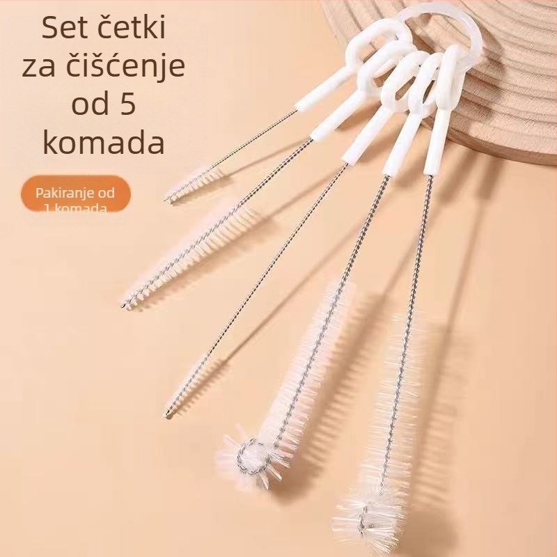 Set od 5 četkica za čišćenje: za slamke, šalice, pukotine, izlaz čajnika i bočice za bebe, s 360° okretajućim glavicama