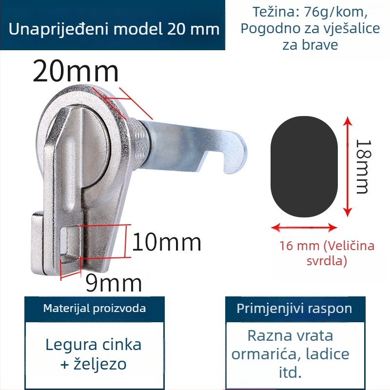 Zhan Han WT-744 Brava za vrata ormara – Mehanička brava za drvena i aluminijska vrata ormara