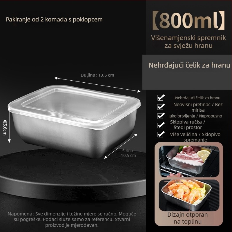 Posuda od nehrđajućeg čelika, prehrambene kvalitete, četvrtasti poslužavnik za prezentaciju hrane, piknik kutija, višenamjenska posuda