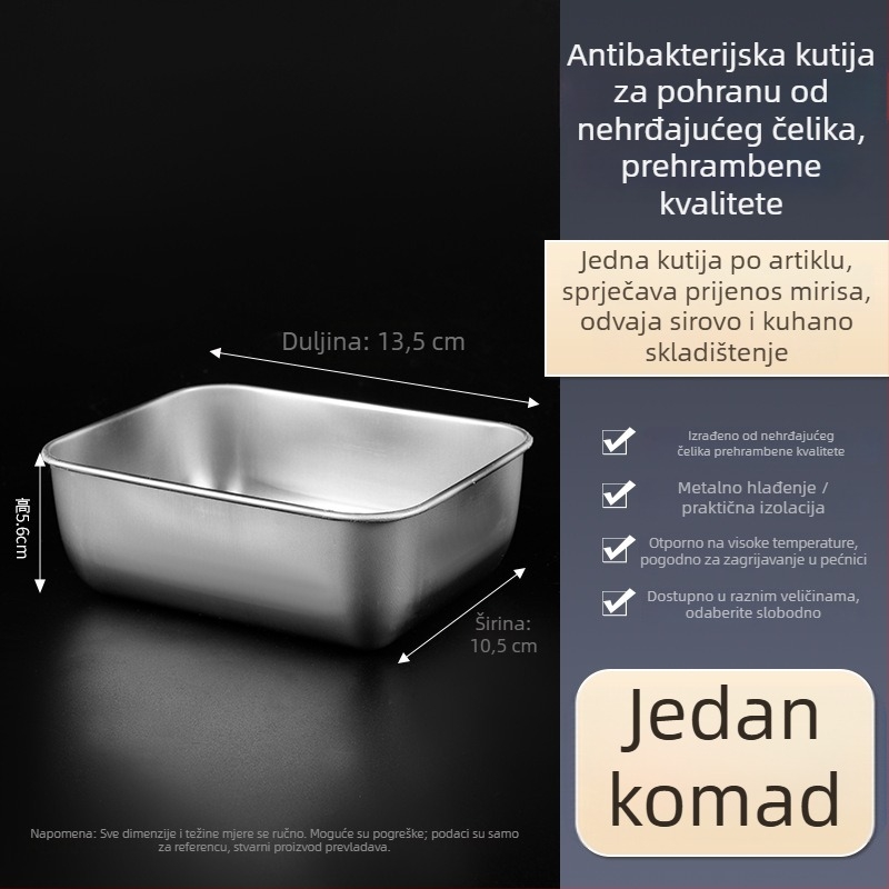 Posuda od nehrđajućeg čelika, prehrambene kvalitete, četvrtasti poslužavnik za prezentaciju hrane, piknik kutija, višenamjenska posuda