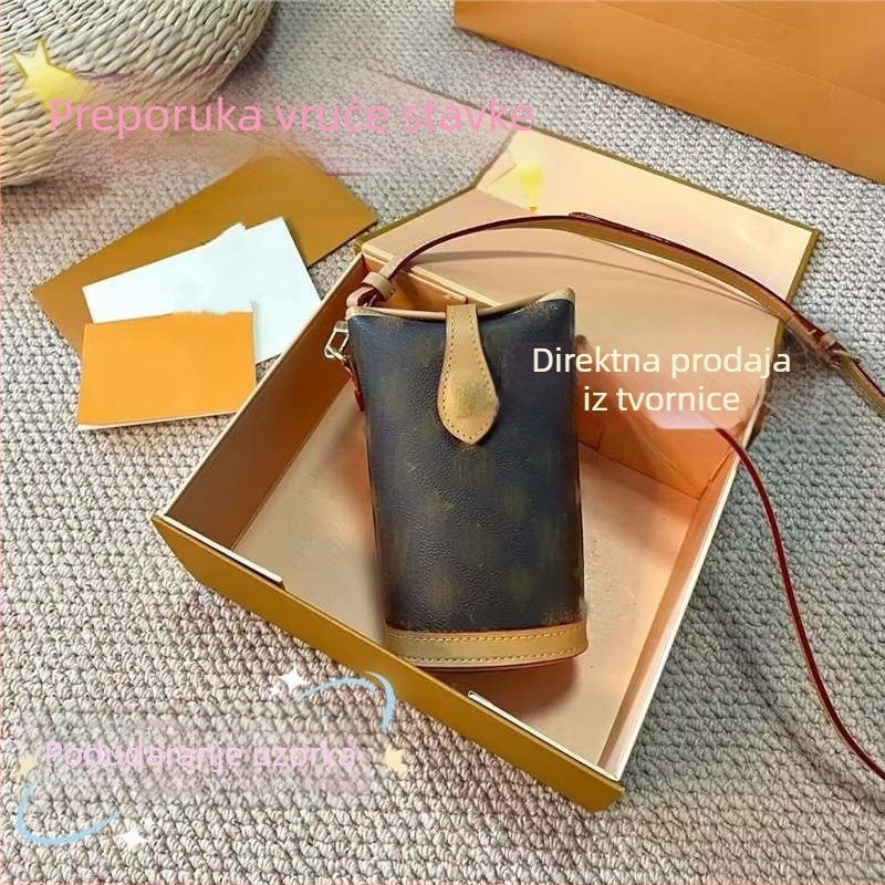 Mini ženska torbica s monogramom, retro bucket oblik, crossbody torba za telefon