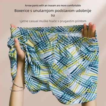 Muške tiskane pamučne casual kratke hlače s umetkom u preponama, udobne i prozračne kućne hlače.