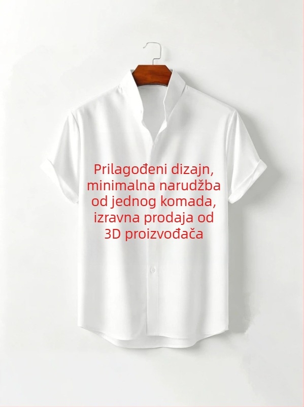 Muška ležerna košulja od bambusa i konoplje, 3D digitalni print, stojeći ovratnik, kratki rukav, opuštena silueta