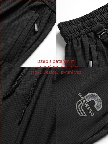 Muške ljetne capri hlače od ledenog svilenog materijala, elastična struka i vezica, casual