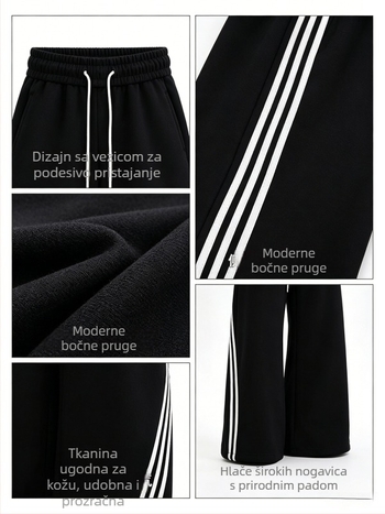 Muške sportske hlače s tri trake, teški materijal, zakrivljeni rub, široke nogavice, casual za jesen