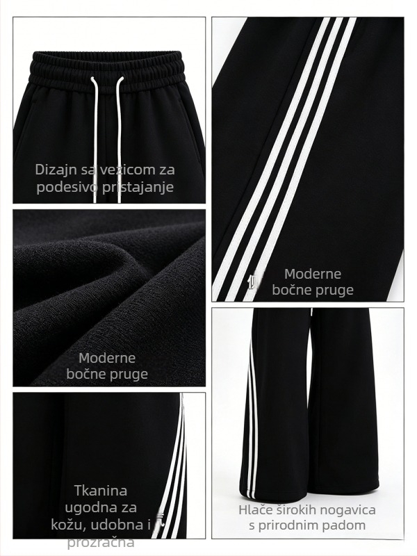 Muške sportske hlače s tri trake, teški materijal, zakrivljeni rub, široke nogavice, casual za jesen