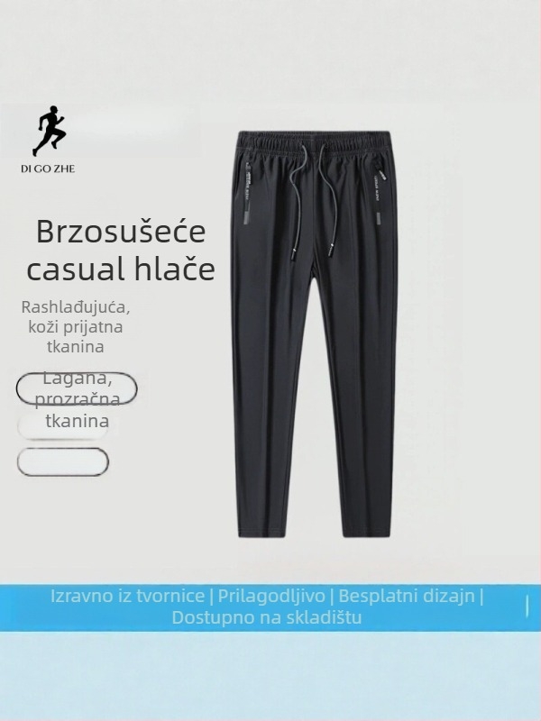 Muške hlače od ice silk, ultra-tanke, prozračne i brzo sušeće, sportske hlače ravnog kroja, velikih veličina